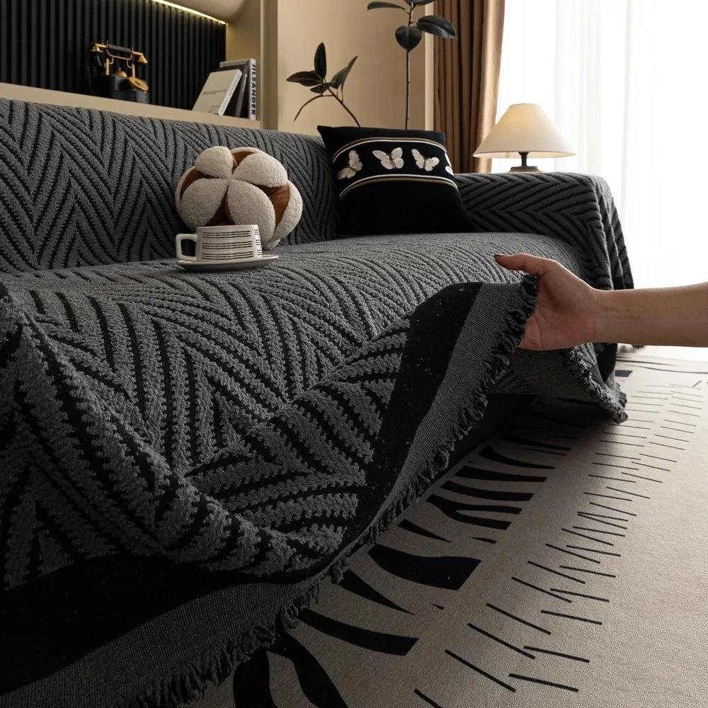 Chevron Herringbone Tassel Sofa Cover by Casa & Beyond