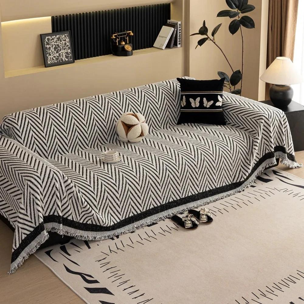 Chevron Herringbone Tassel Sofa Cover by Casa & Beyond