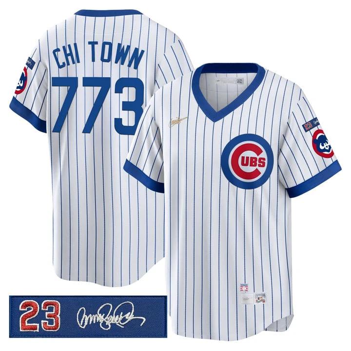Chi Town Jersey #773 Chicago Cubs Ryne Sandberg Tribute Patch Stripes by Baseball Jerseys 7