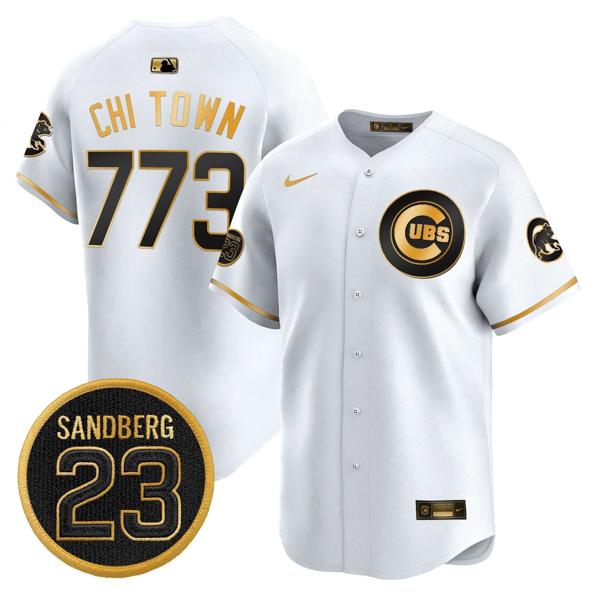 Chi Town Jersey #773 Chicago Cubs Ryne Sandberg Tribute Stitched White Gold by My Store