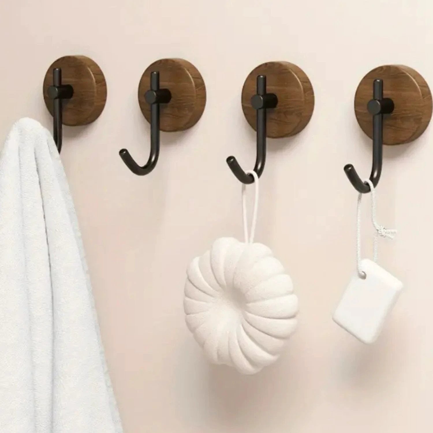 Chic Round Self-Adhesive Timber Wall Hook Piece by Casa & Beyond