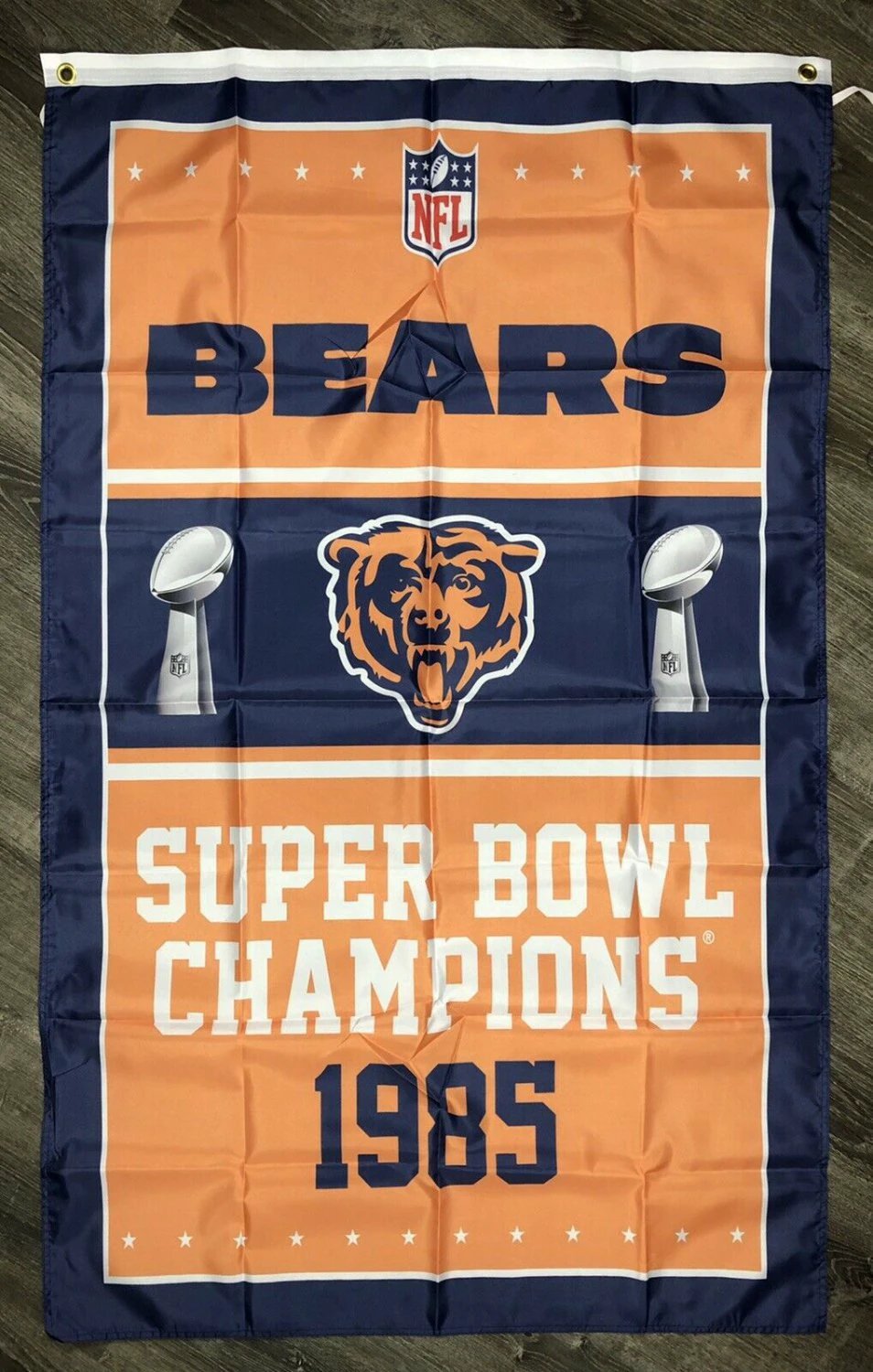 Chicago Bears Super Bowl Championship Flag 3x5 ft Vertical Banner Man-Cave by flagsjustdoit