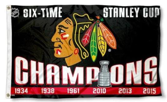 Chicago Blackhawks 6 Time Champs Flag 3X5Ft Polyester Digital Print Banner USA by flagsjustdoit