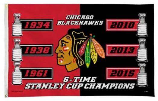 Chicago Blackhawks 6x Stanley Cups Champs Flag 3X5Ft Polyester Digital Print Banner USA by flagsjustdoit