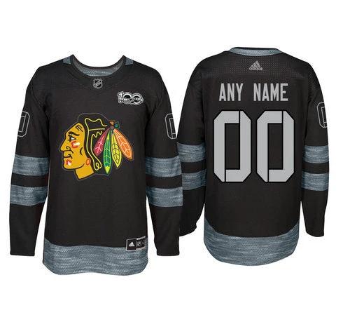 Chicago Blackhawks Black 1917-2017 100th Anniversary Stitched NHL Custom Jersey by Hockey David