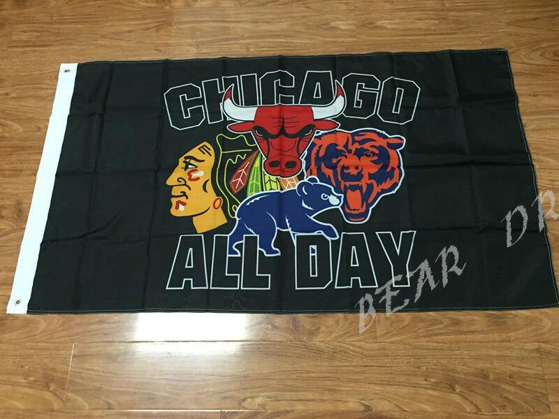 Chicago Blackhawks Chicago Cubs Chicago Bulls mixed polyester banner flag by flagsjustdoit