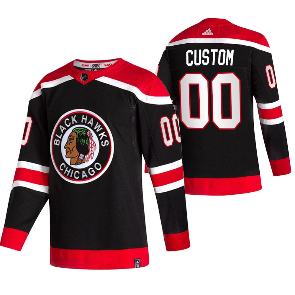 Chicago Blackhawks Custom Black 2020-21 Reverse Retro Alternate NHL Jersey by Hockey David
