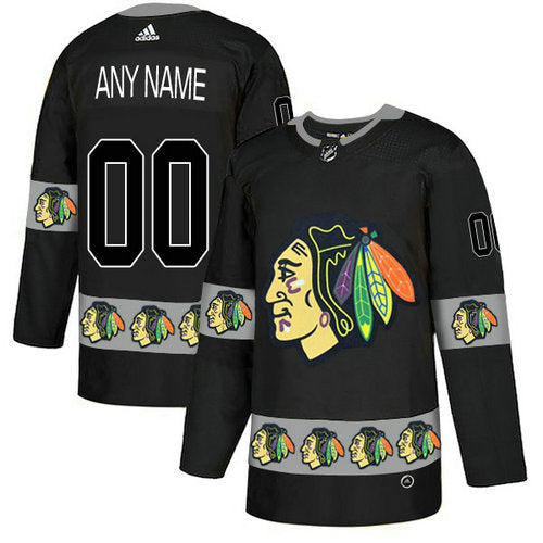 Chicago Blackhawks Custom Black Team Logos Fashion Jersey by Hockey David