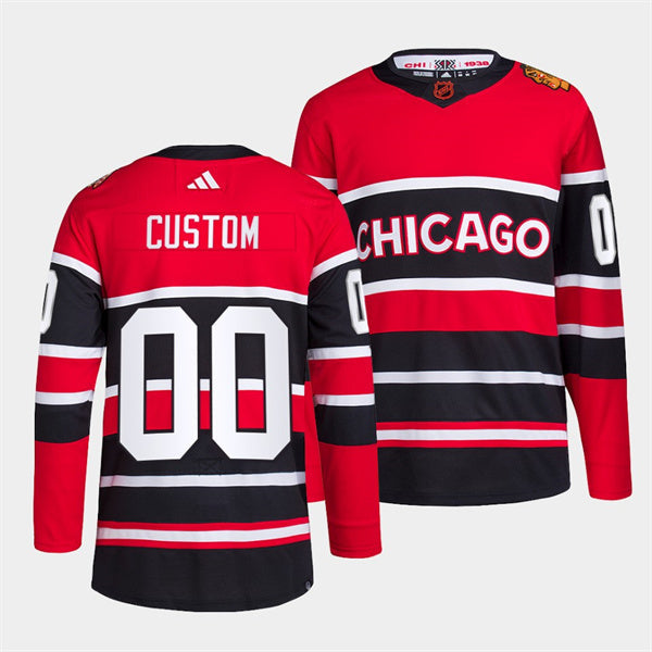Chicago Blackhawks Custom Red Black 2022 Reverse Retro Stitched Jersey by Hockey David