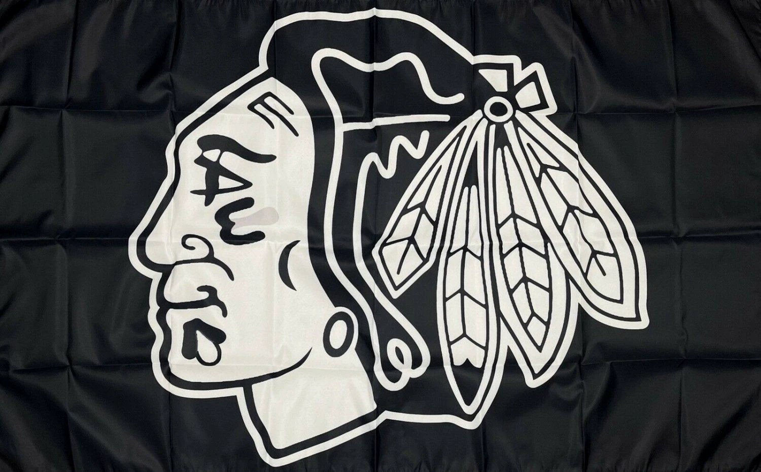 Chicago Blackhawks Logo Flag 3x5 ft Hockey Sports Black Banner Man-Cave by flagsjustdoit