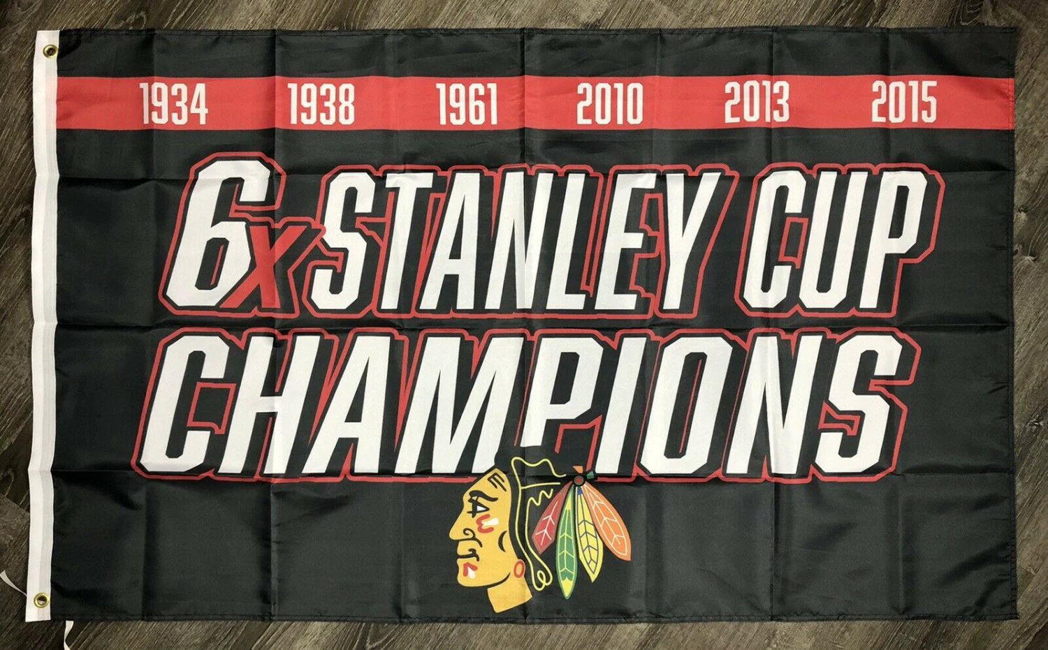 Chicago Blackhawks Stanley Cup Championship Hockey Flag 3x5 ft Black Banner by flagsjustdoit