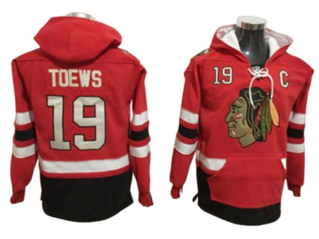 Chicago Blackhawks #19 Jonathan Toews Red One Front Pocket Pullover Hoodie by Hoodie Pullover