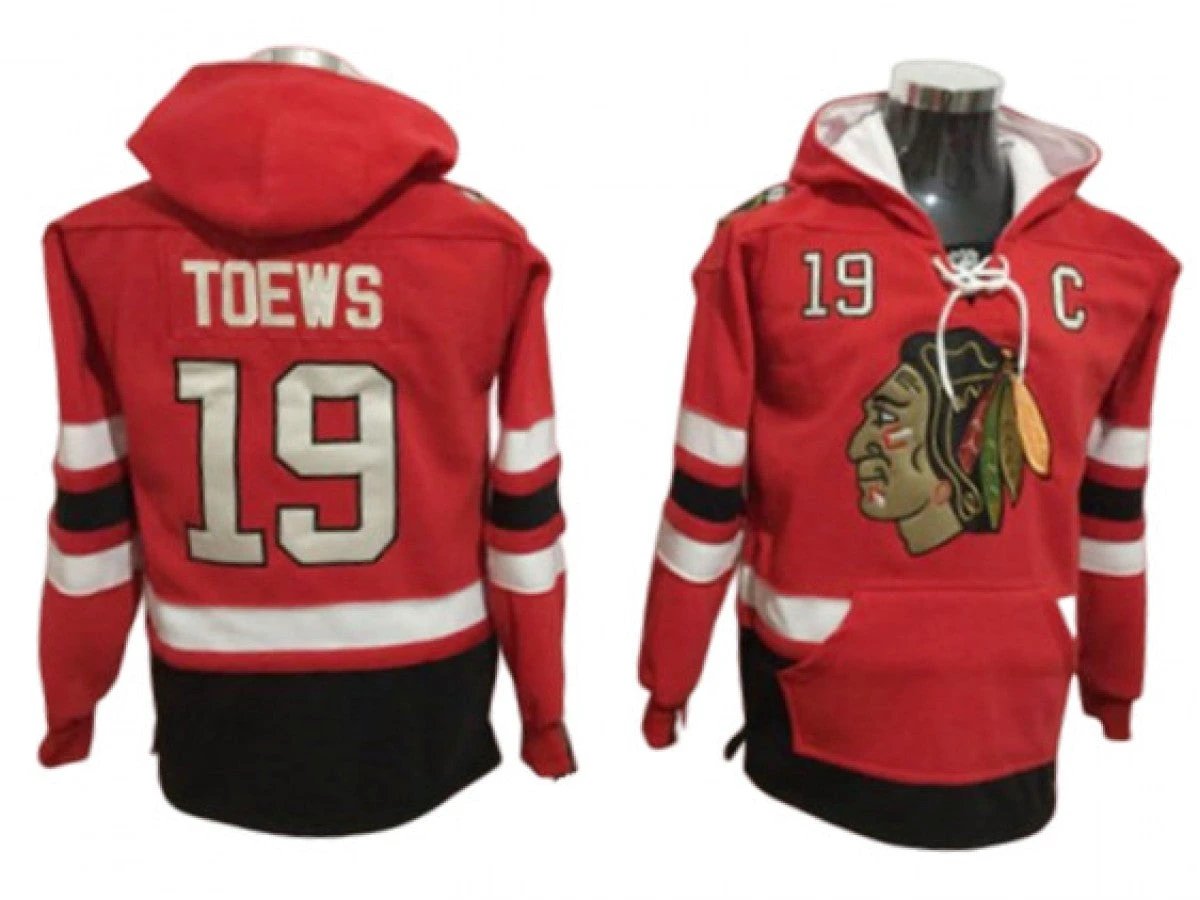 Chicago Blackhawks #19 Jonathan Toews Red One Front Pocket Pullover Hoodie by Hoodie Pullover
