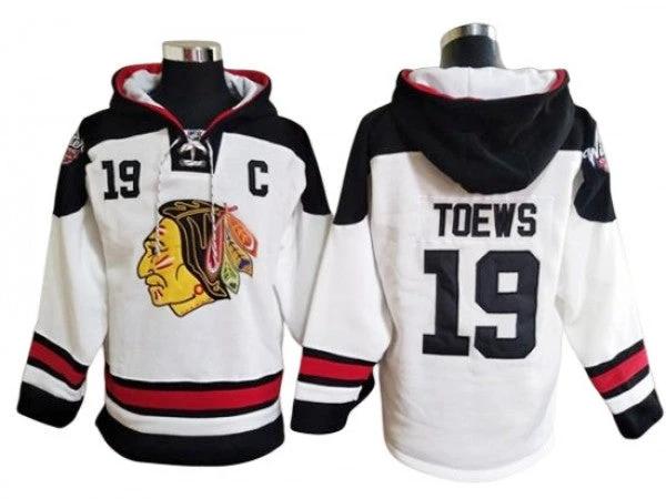 Chicago Blackhawks #19 Jonathan Toews White Ageless Must-Have Lace-Up Pullover Hoodie by Hockey David