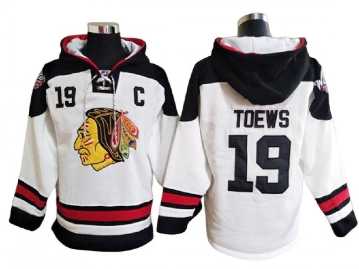 Chicago Blackhawks #19 Jonathan Toews White Ageless Must-Have Lace-Up Pullover Hoodie by Hoodie Pullover