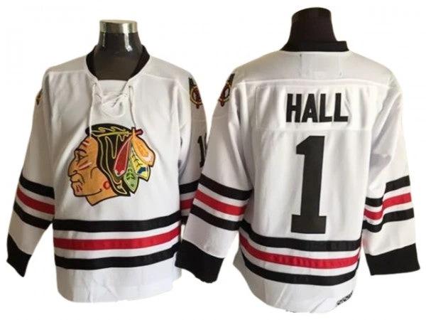 Chicago Blackhawks #1 Glenn Hall 1963 Vintage CCM Jersey - White by Hockey David