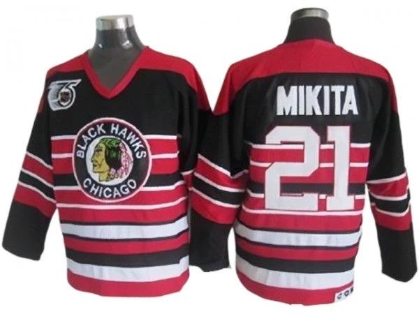 Chicago Blackhawks #21 Stan Mikita Black 1940's CCM Vintage 75th Jersey by Hockey David