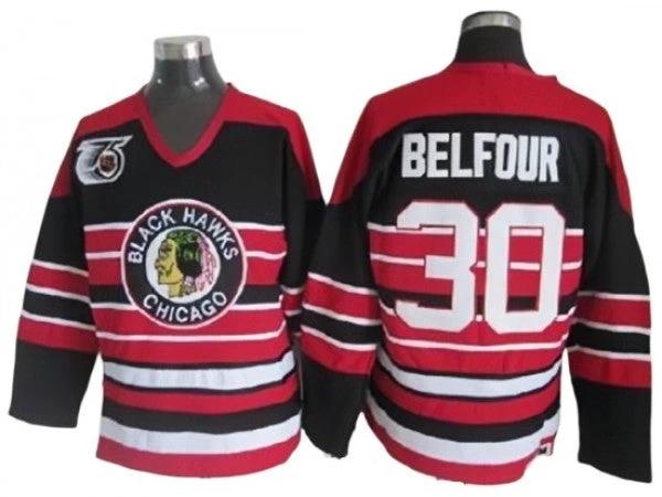 Chicago Blackhawks #30 Ed Belfour Black 1940's CCM Vintage 75th Jersey by Hockey David