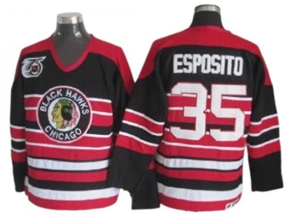 Chicago Blackhawks #35 Tony Esposito Black 1940's CCM Vintage 75th Jersey by Hockey David