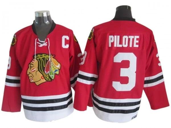 Chicago Blackhawks #3 Pierre Pilote 1963 Vintage CCM Jersey - Red by Hockey David