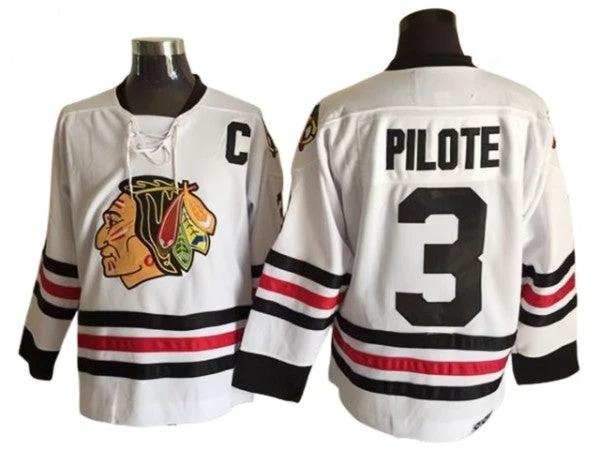 Chicago Blackhawks #3 Pierre Pilote 1963 Vintage CCM Jersey -White by Hockey David