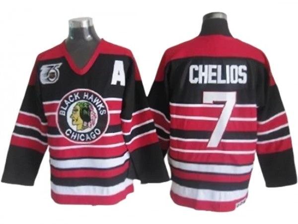 Chicago Blackhawks #7 Chris Chelios Black 1940's CCM Vintage 75th Jersey by Hockey David
