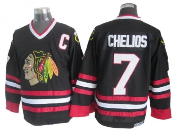 Chicago Blackhawks #7 Chris Chelios Vintage CCM Jersey -Black by Hockey David