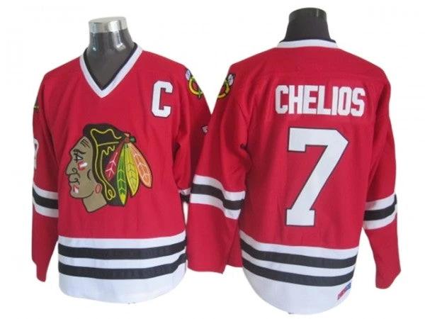 Chicago Blackhawks #7 Chris Chelios Vintage CCM Jersey - Red by Hockey David