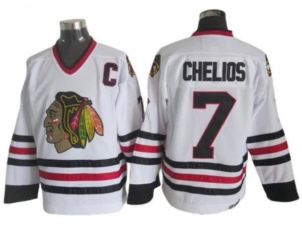 Chicago Blackhawks #7 Chris Chelios Vintage CCM Jersey -White by Hockey David