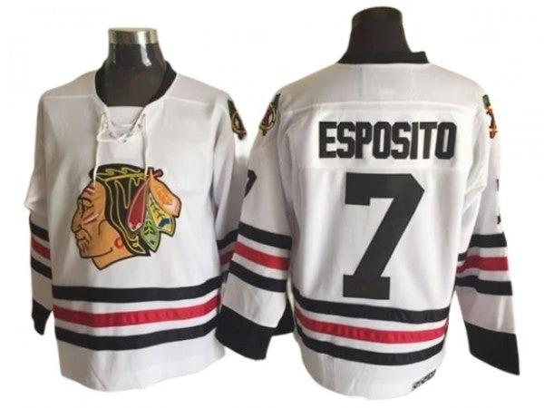 Chicago Blackhawks #7 Phil Esposito 1963 Vintage CCM Jersey - White by Hockey David
