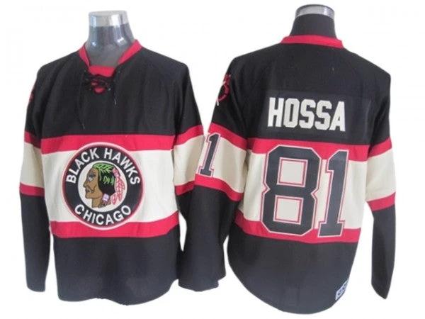 Chicago Blackhawks #81 Marian Hossa Black 1930's CCM Vintage Jersey by Hockey David
