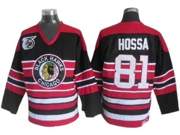 Chicago Blackhawks #81 Marian Hossa Black 1940's CCM Vintage 75th Jersey by Hockey David
