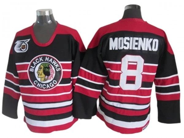Chicago Blackhawks #8 Bill Mosienko Black 1940's CCM Vintage 75th Jersey by Hockey David
