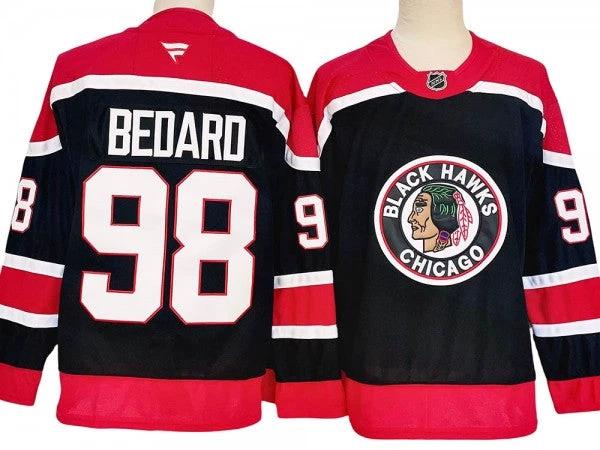 Chicago Blackhawks #98 Connor Bedard Black Reverse Retro 2024 Jersey by Hockey David