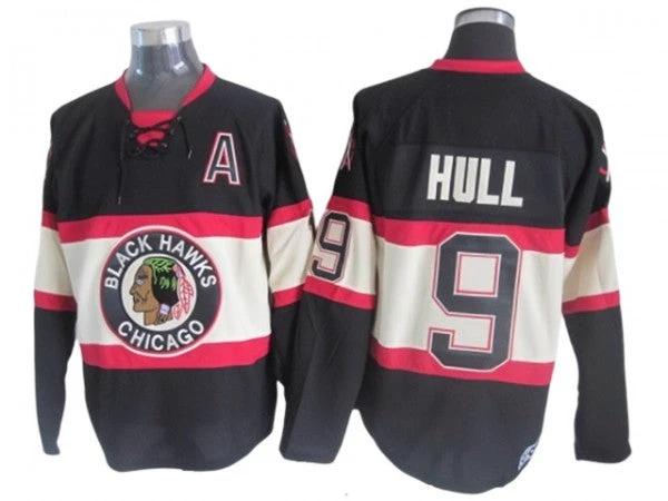 Chicago Blackhawks #9 Bobby Hull Black 1930's CCM Vintage Jersey by Hockey David