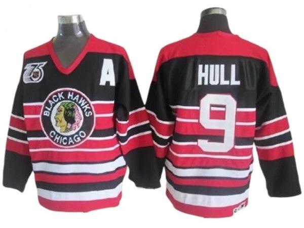 Chicago Blackhawks #9 Bobby Hull Black 1940's CCM Vintage 75th Jersey by Hockey David