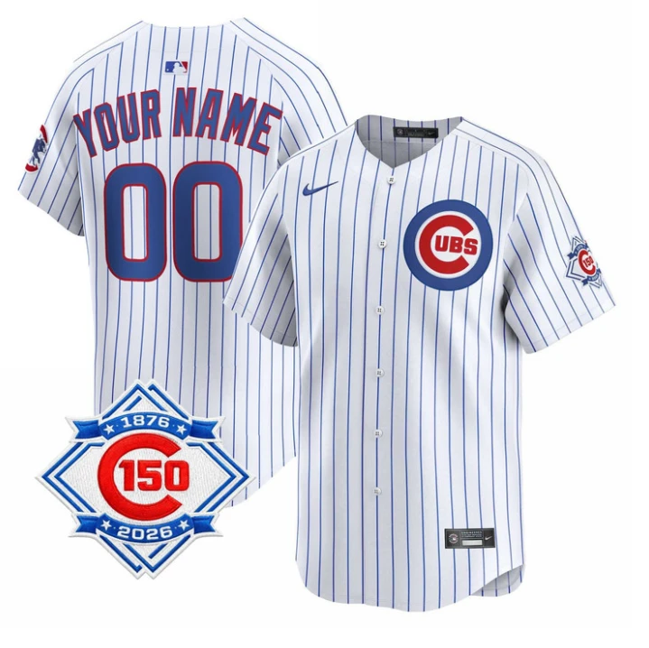Chicago Cubs 150th Anniversary Custom Jersey - All Stitched Pintripe by My Store