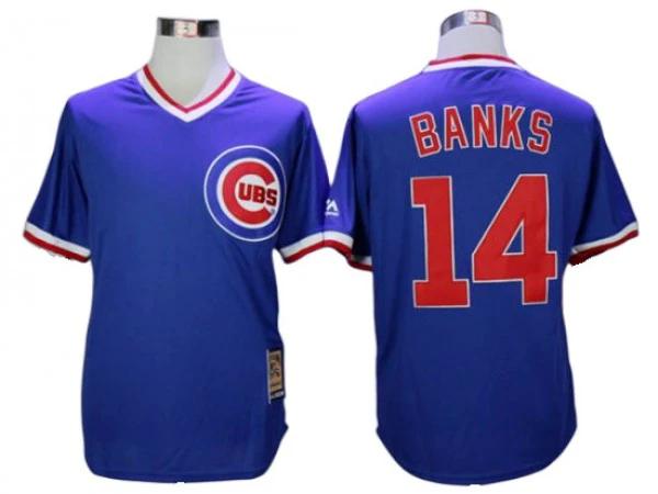 Chicago Cubs #14 Ernie Banks Blue Cooperstown Collection Throwback Jersey by My Store