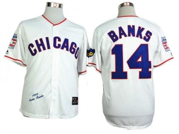 Chicago Cubs #14 Ernie Banks White 1968 Throwback Jersey by My Store