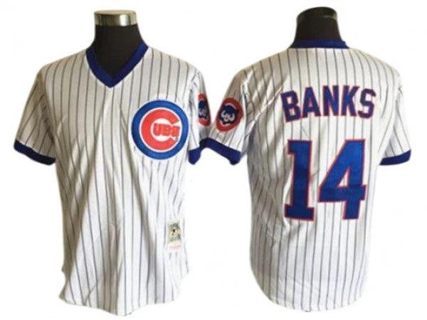 Chicago Cubs #14 Ernie Banks White Pinstripe Throwbacks Jersey by My Store