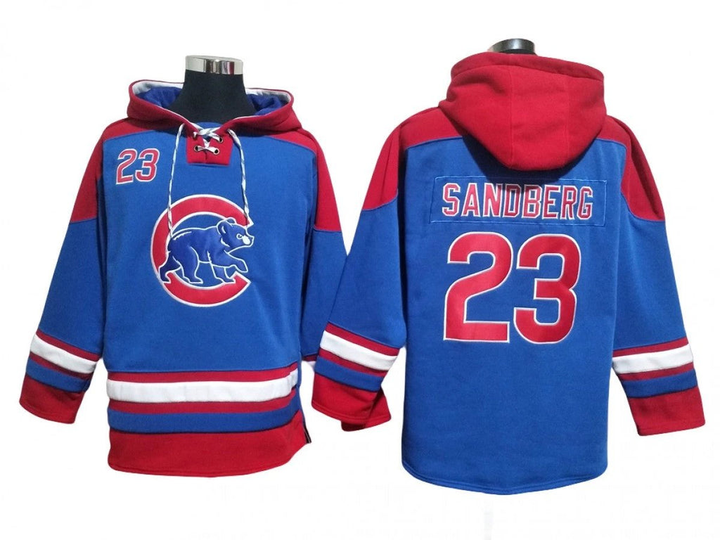 Chicago Cubs #23 Ryne Sandberg Blue Ageless Must-Have Lace-Up Pullover Hoodie by Hoodie Pullover