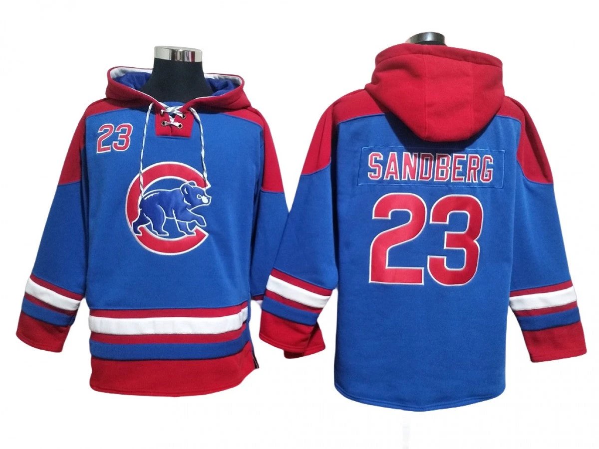 Chicago Cubs #23 Ryne Sandberg Blue Ageless Must-Have Lace-Up Pullover Hoodie by Hoodie Pullover