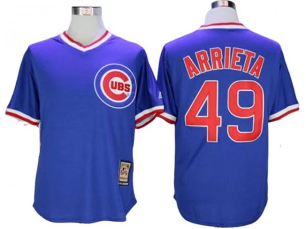Chicago Cubs #49 Jake Arrieta Throwback Jersey - Blue by My Store