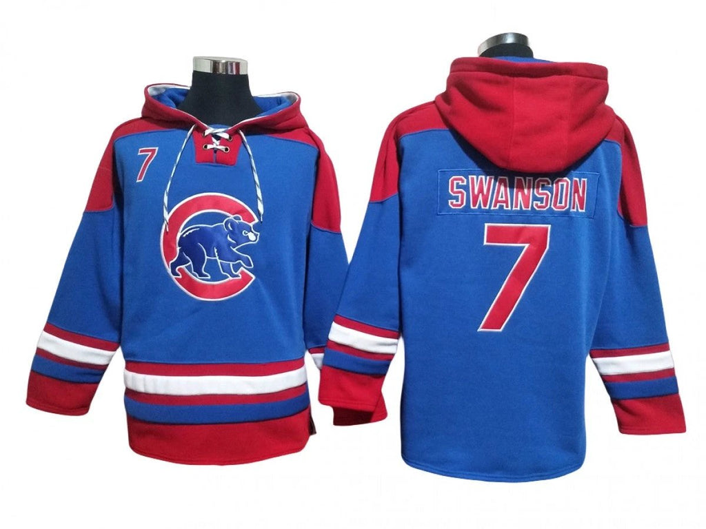 Chicago Cubs #7 Dansby Swanson Blue Ageless Must-Have Lace-Up Pullover Hoodie by Hoodie Pullover