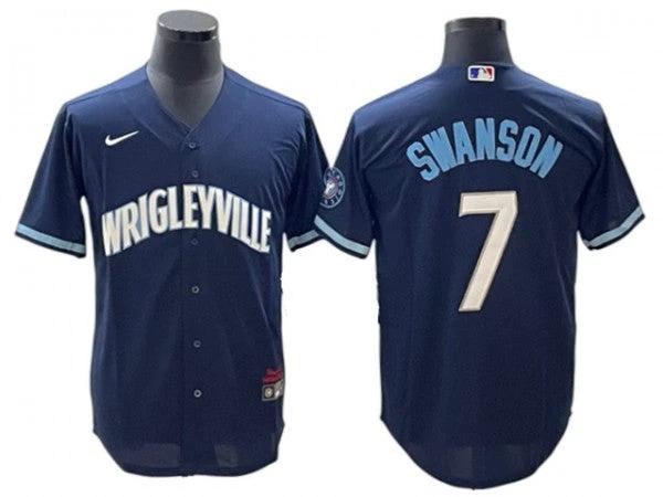 Chicago Cubs #7 Dansby Swanson Navy City Connect Cool Base Jersey by My Store