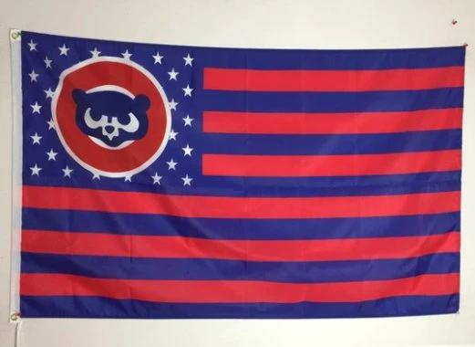 Chicago Cubs with Star and Stripe US Flag 3X5Ft Banner USA Polyester with Brass Grommets by flagsjustdoit