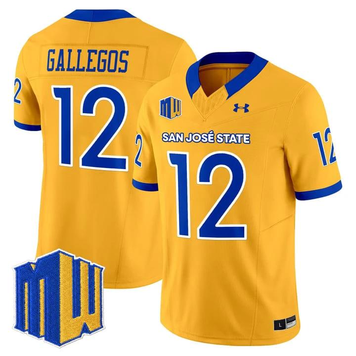 Chon Gallegos Jersey #12 San José State Spartans 2025 Limited Stitched by My Store NCAA Football Jerseys