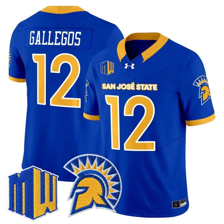Chon Gallegos Jersey #12 San José State Spartans 2025 Limited Stitched by My Store NCAA Football Jerseys