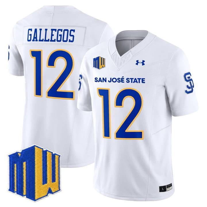 Chon Gallegos Jersey #12 San José State Spartans 2025 Limited Stitched by My Store NCAA Football Jerseys