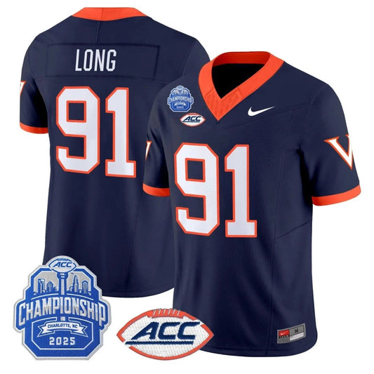 Chris Long Jersey #91 Virginia 1995 Throwbacks 2025 ACC Championship Navy by NCAA Football Jersey